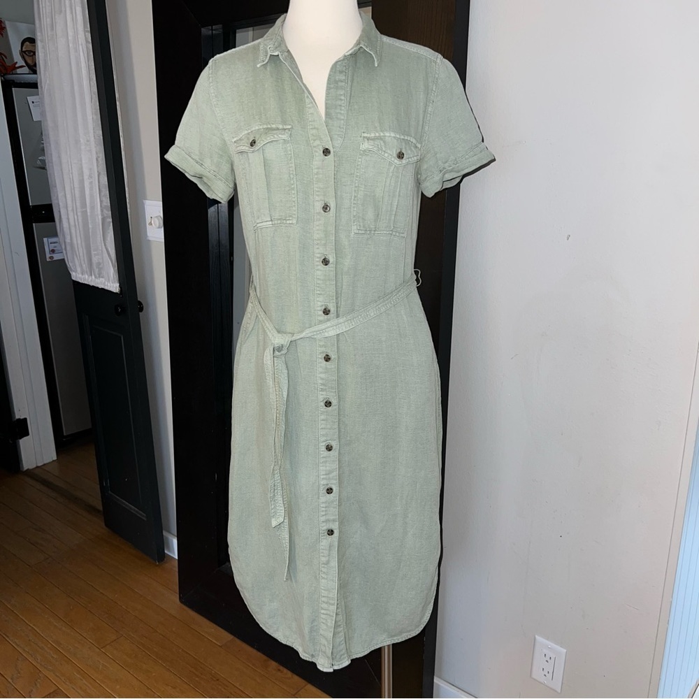 Lucky Brand Mint Green Linen Blend Safari Style Shirt Dress - Small